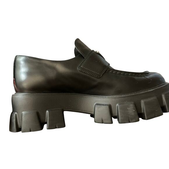Prada - Brushed Leather Monolith Loafers - Black - Size 41 (10 Women’s) - Picture 6 of 13